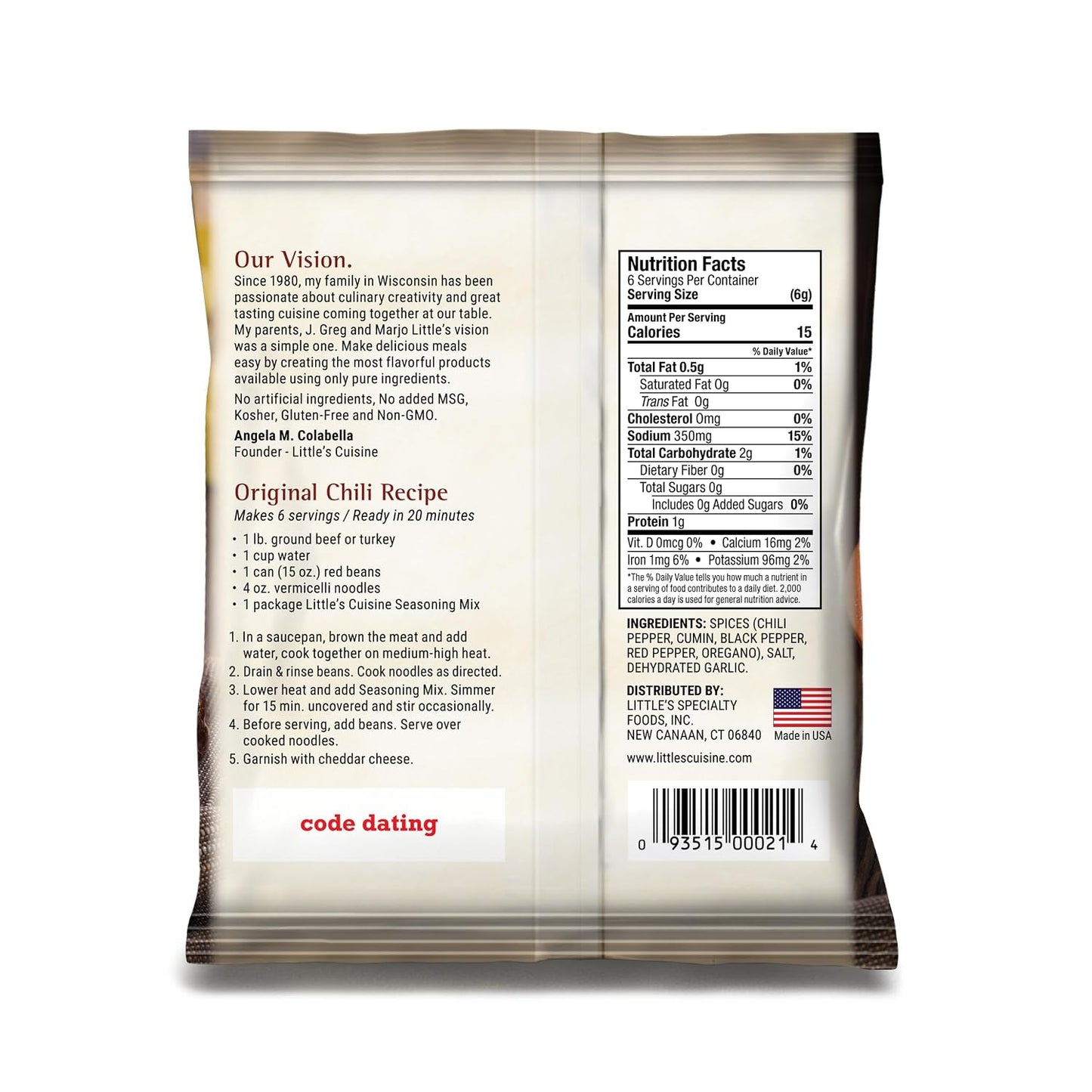 Little's Cuisine Original Chili Seasoning Mix, Non-GMO Chili Spice Blend for Homemade Chili, Soups, Stews & Tex-Mex Recipes, Easy-to-Use Savory Seasoning Packet (Case of 4)
