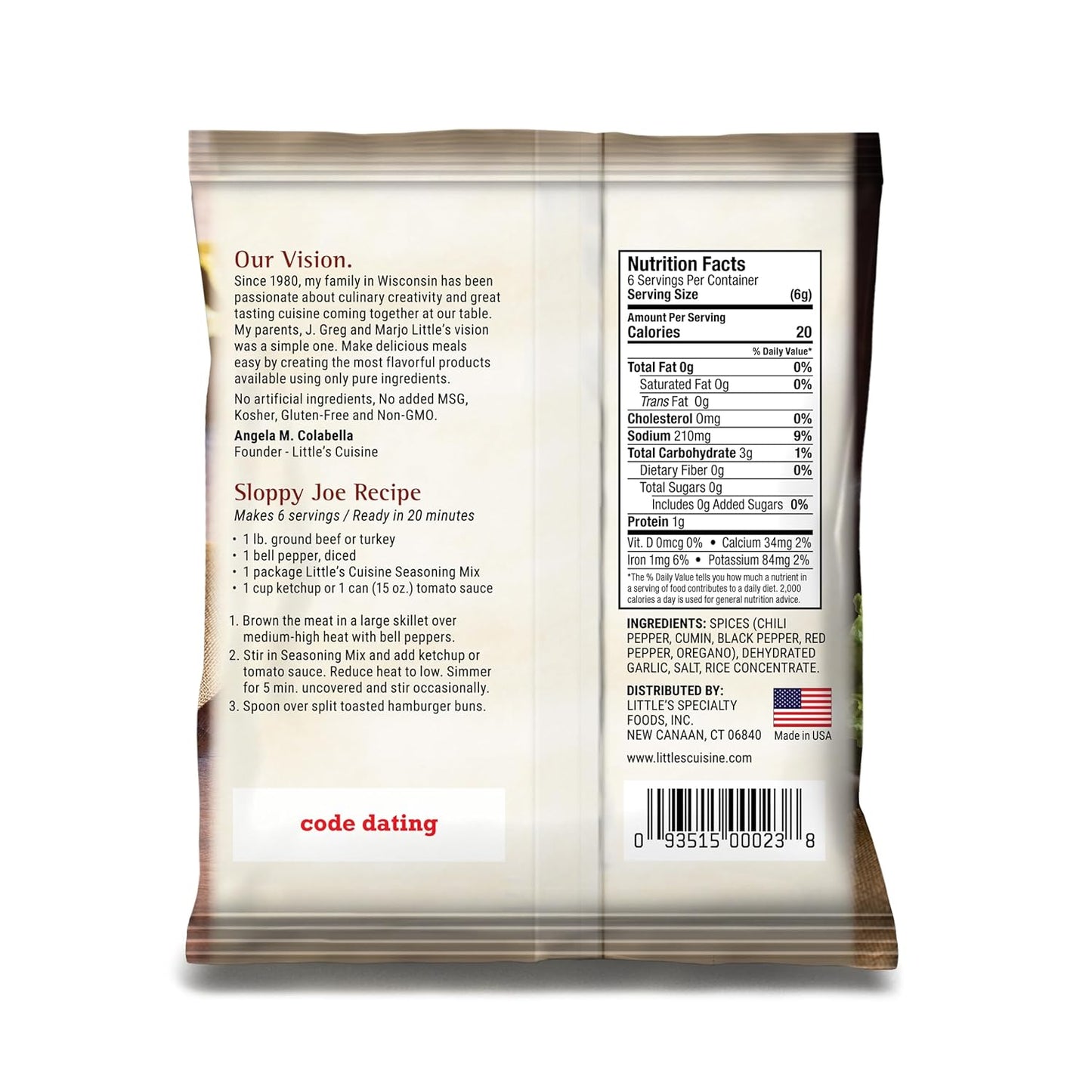 Little's Cuisine Sloppy Joe Seasoning Mix, Non-GMO & Sugar Free Sloppy Joe Mix, Gluten Free Seasoning Blend for Ground Beef, Turkey or Plant-Based Protein, Quick Family Dinner Mix, Kosher (Case of 4)