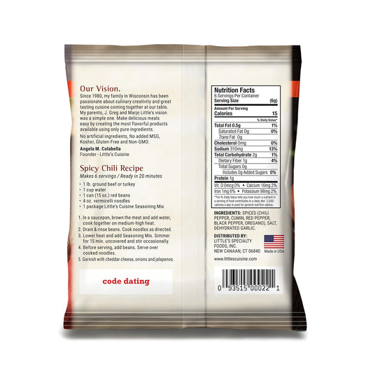 Little's Cuisine Spicy Chili Seasoning Mix, Bold & Flavorful Chili Spice Blend for Homemade Chili, Soups, Stews & Tex-Mex Recipes, Easy-to-Use Seasoning Packet (Case of 4)