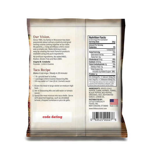 Little's Cuisine Original Taco Seasoning Mix, Non-GMO, Gluten Free, Sugar Free & Kosher Taco Seasoning Blend for Beef, Chicken, Turkey, Fish & Vegetarian Recipes, Easy Mexican-Inspired Flavor (Case of 4)